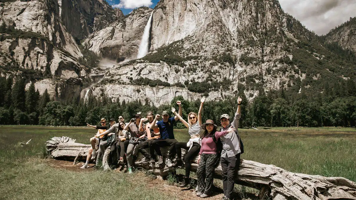 Early-bird coach, sequoias on a Yosemite tour from San Francisco, California